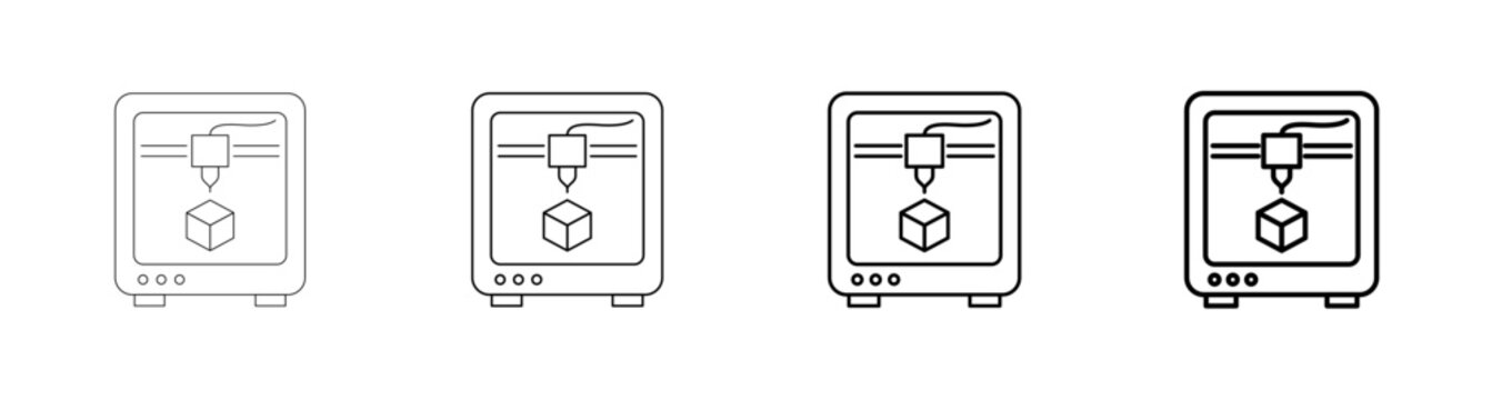 3D Printer Prototyping and Additive Manufacturing Machine Vector Icon Pack Line Art Outline Illustration