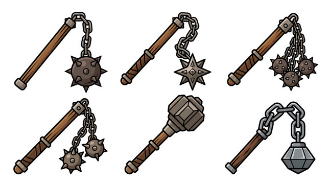 Medieval Flail Weapons Collection Isolated