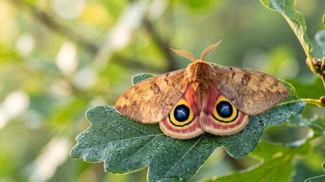 io moth close up at morning light in florida usa woodland video