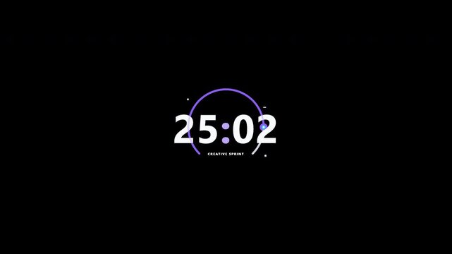 Digital countdown timer for focus and productivity tracking on a dark background
