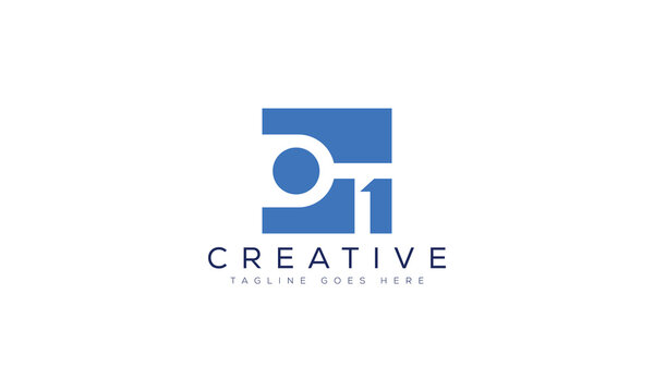Creative letter d1 logo design with blue geometric shape