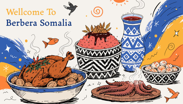 Traditional Somali cuisine with roasted chicken and rice