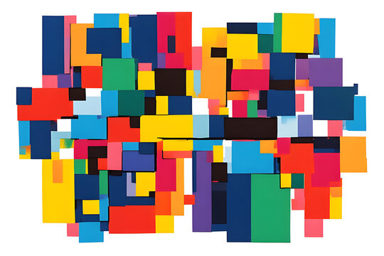 Abstract Modern Geometric Composition with Colorful Overlapping Rectangles and Vibrant Square Patterns