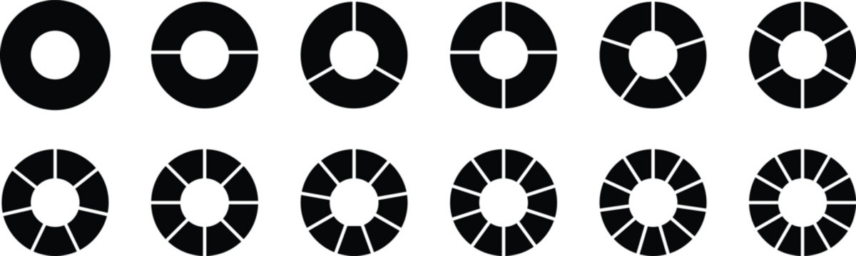 ring chart icon set. divided donut chart sectors and data visualization graphic elements for business infographic
