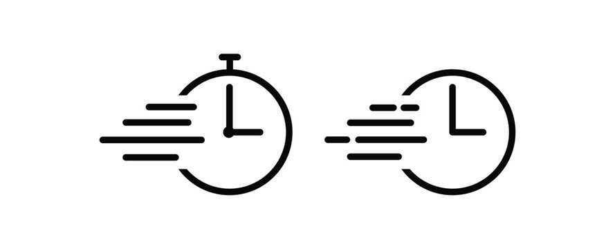 fast time stopwatch icon set. chronological clock symbols and motion speed lines for time management