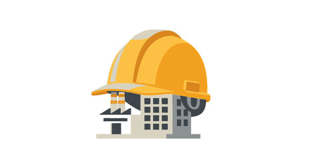 Fototapeta premium Industrial Safety and Construction Concept: Yellow Hard Hat on Factory Building Icon Isolated on White