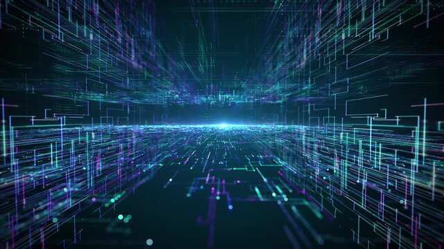 High-tech data lines travel through three-dimensional space
