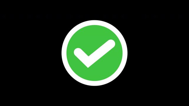 Green Circle Checkmark Icon Animation with Alpha Channel Background