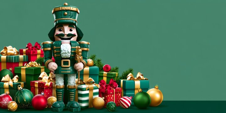 Green Nutcracker Soldier Guarding Festive Christmas Gifts