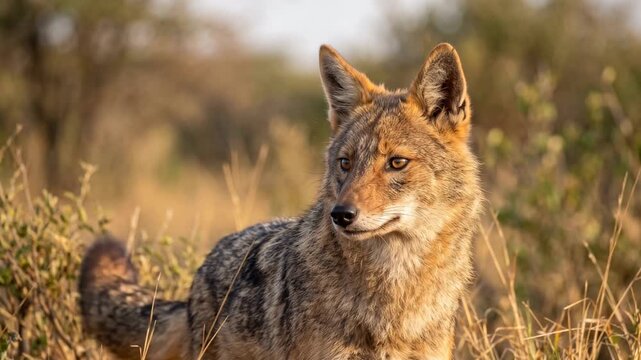 golden jackal close up at morning light in serengeti tanzania savanna video