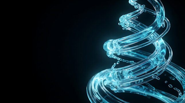 A cyan liquid spiral curves gracefully against a dark background creating a dynamic visual form azure coil curve digital flow fluid helix illumination motion organic