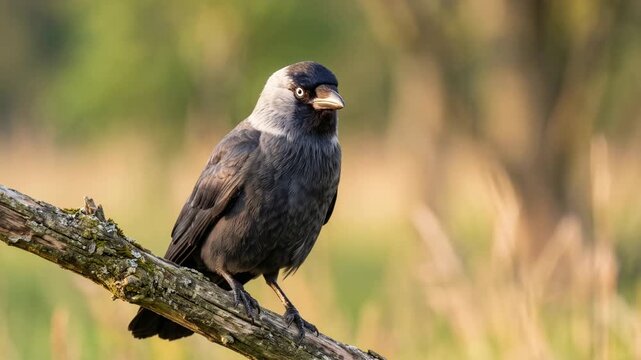 jackdaw close up at morning light in yorkshire england woodland video