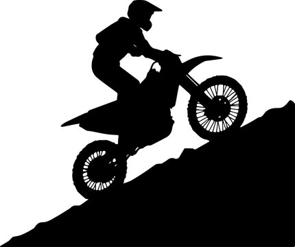 Motocross Rider Silhouette Climbing Steep Hill on a Dirt Bike Vector Graphic