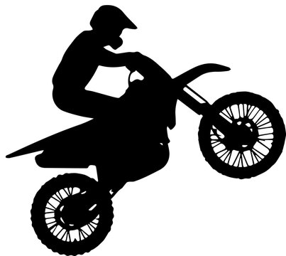 Motocross Rider Silhouette Performing a Wheelie on a Dirt Bike Isolated on White Background Vector Illustration