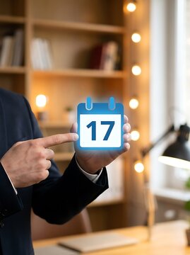 Person holding digital calendar showing number 17 hand
