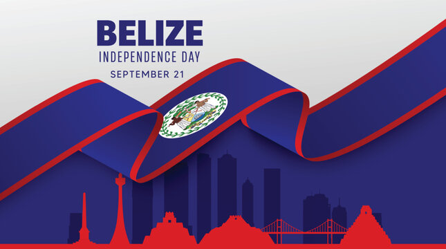 Belize Independence Day poster with patriotic skyline national colors and symbolism