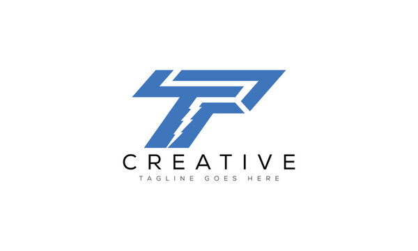 Modern letter tp monogram logo design with blue lightning
