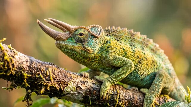 jackson's chameleon close up at morning light in kenya highlands video