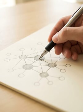 Hand pointing to network diagram with pen