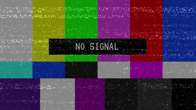 Glitch TV Test Pattern with Color Bars and Static Noise, 4k No Signal 