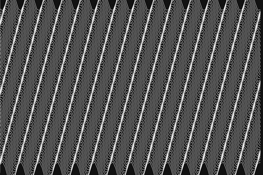 Wavy lines pattern with diagonal zigzag white stripes on black background.