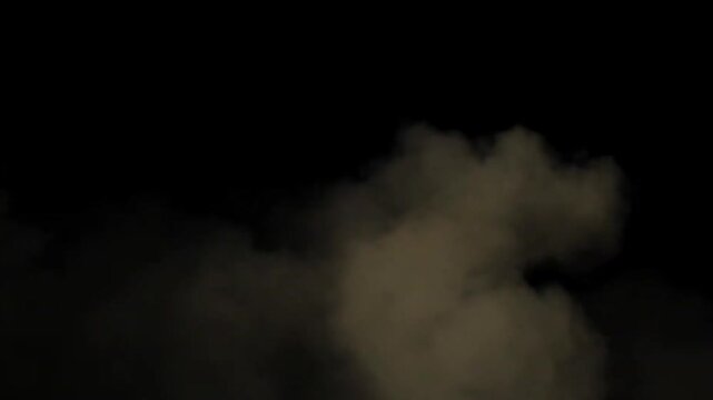 Thick grey smoke or clouds swirling and billowing in slow motion against a dark black background