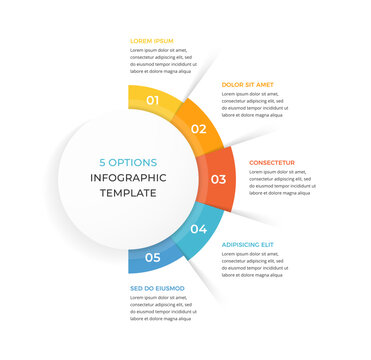Circular infographic template with five numbered arc segments arranged in a ring, ideal for presenting options or sequential steps