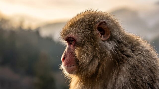 japanese macaque monkey close up at morning light in jigokudani monkey park japan video