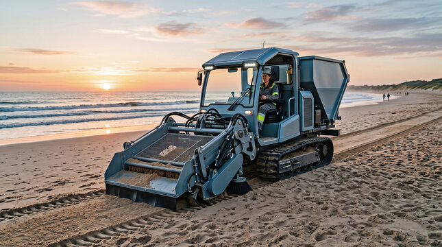 Professional automated coastal sand beach cleaning machinery