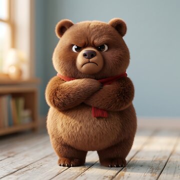 Cute 3D bear character looking angry