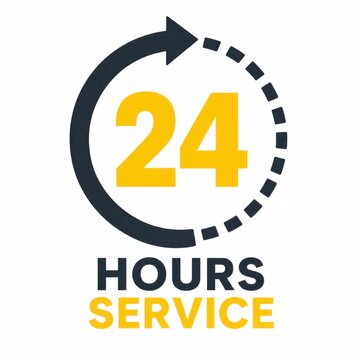 24 hours service clock icon with arrow