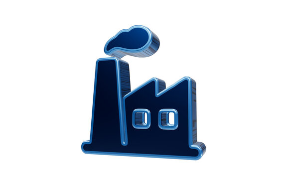 Factory Icon Symbol: A blue, 3D rendered factory icon with smoke billowing from its chimney, symbolizing industry and manufacturing.