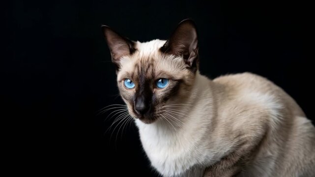javanese cat close up isolated on black background studio portrait in indonesia video