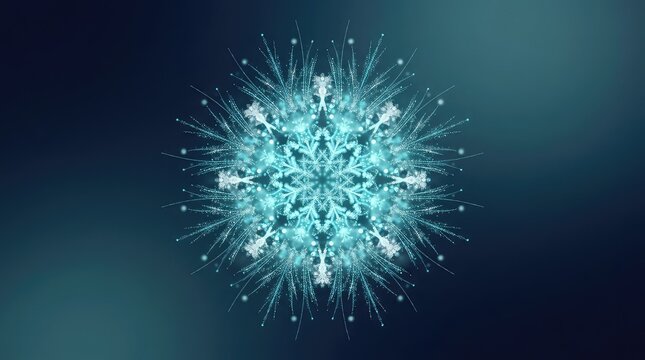 Abstract glowing blue snowflake pattern on dark background