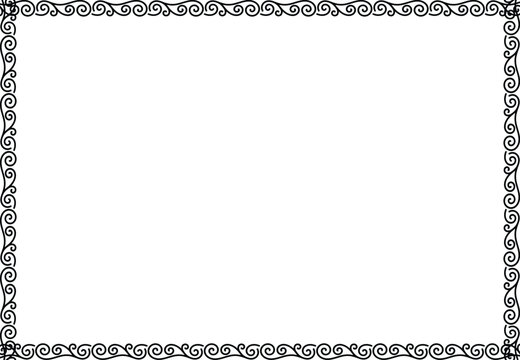 Black and White Elegant Swirl Ornamental Border, Decorative rectangular page frame Vintage Corner with Curved Scroll Design for Certificates and Invitations




