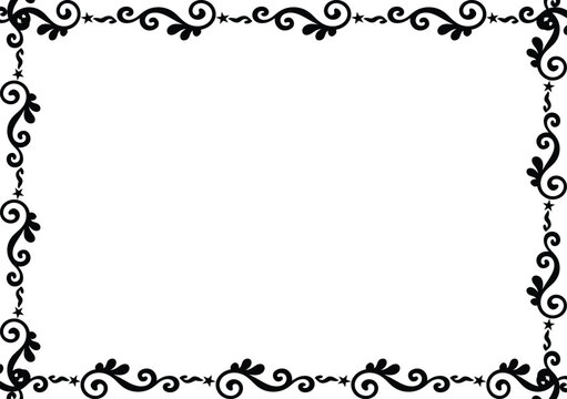 Black and White Elegant Swirl Ornamental Border, Decorative rectangular page frame Vintage Corner with Curved Scroll Design for Certificates and Invitations




