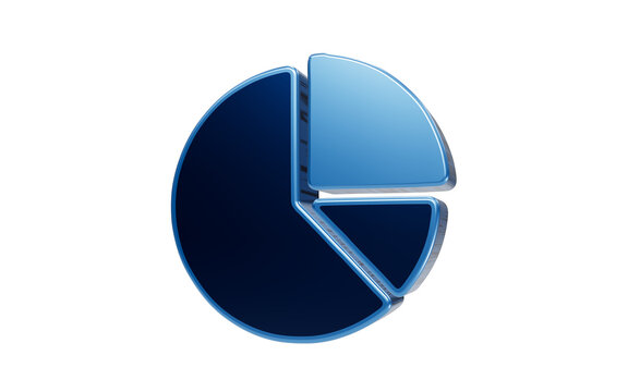 Pie Chart Graphic: A 3D rendered pie chart with two distinct blue segments, representing data division and analysis, rendered with a glossy finish.
