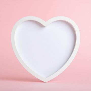 A white heart shaped frame isolated on a soft pastel pink background.