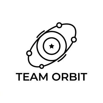 Minimalist logo design representing team collaboration and unity in orbit.