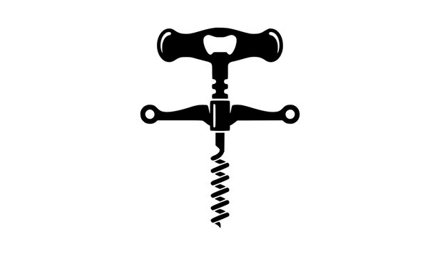 Minimal Black Corkscrew Wine Opener Vector Illustration