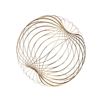3D Abstract Wireframe Sphere with Metallic Gold Curved Lines