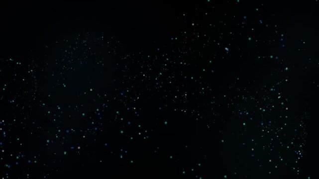 Abstract particles floating in dark void as digital dust with soft bokeh effect.