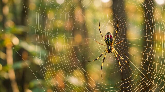joro spider on its web close up at morning light in georgia usa garden video