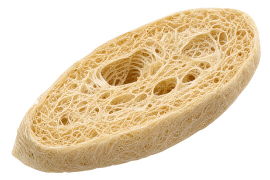 Natural loofah sponge slice with fibrous texture isolated on transparent background for bath and body care