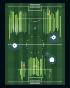 Soccer field with data visualization for game analysis and strategy