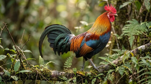 junglefowl close up at morning light in western ghats india forest video