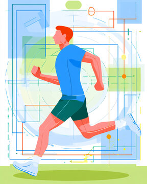 Man running with abstract geometric lines for health and fitness