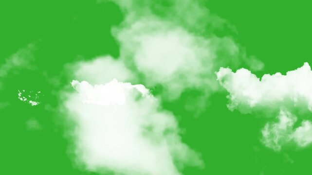 4k moving white clouds on green screen background. realistic cloud motion graphic effect. flying clouds stock video. realistic white cloudscape with zoom motion and transition effect.
