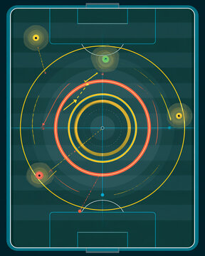 Soccer field strategy infographic with player positions and movement illustration