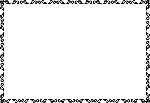 Black and White Elegant Swirl Ornamental Border, Decorative rectangular page frame Vintage Corner with Curved Scroll Design for Certificates and Invitations




